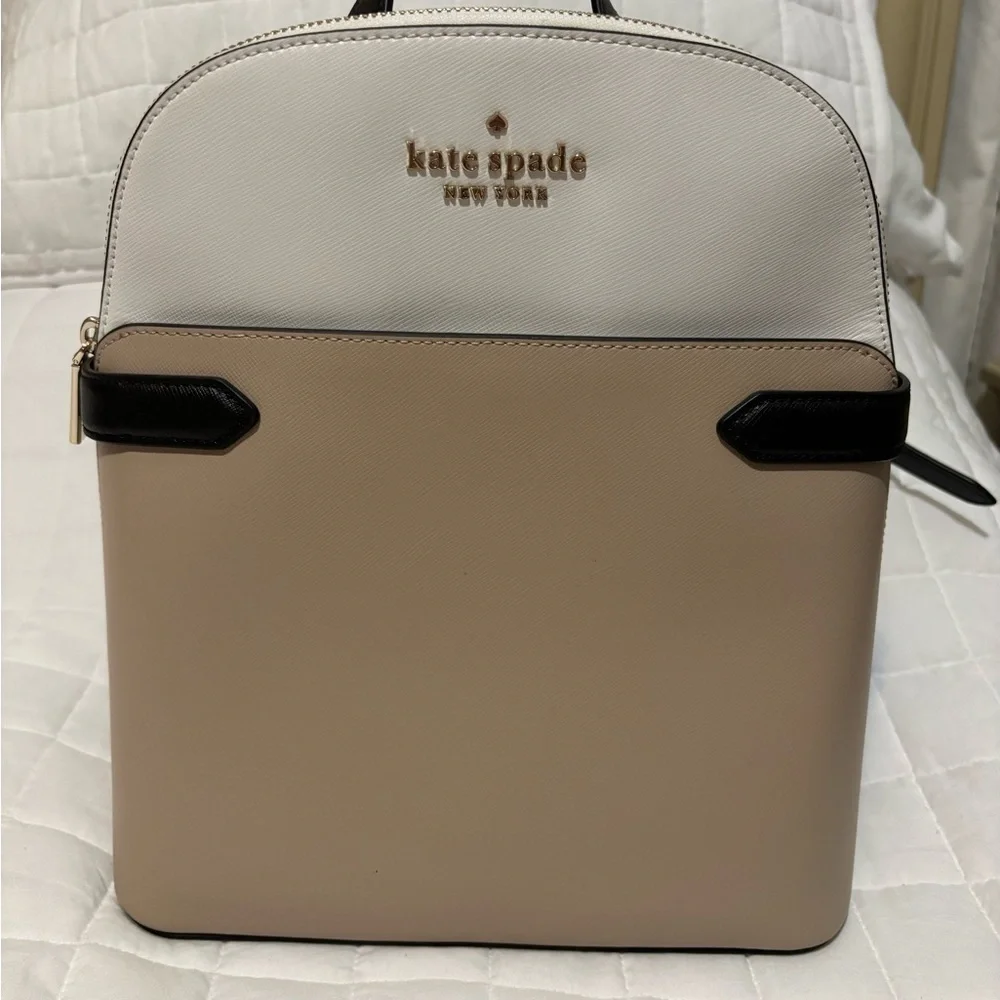 Kate Spade White and Tan Leather Backpack Handbag